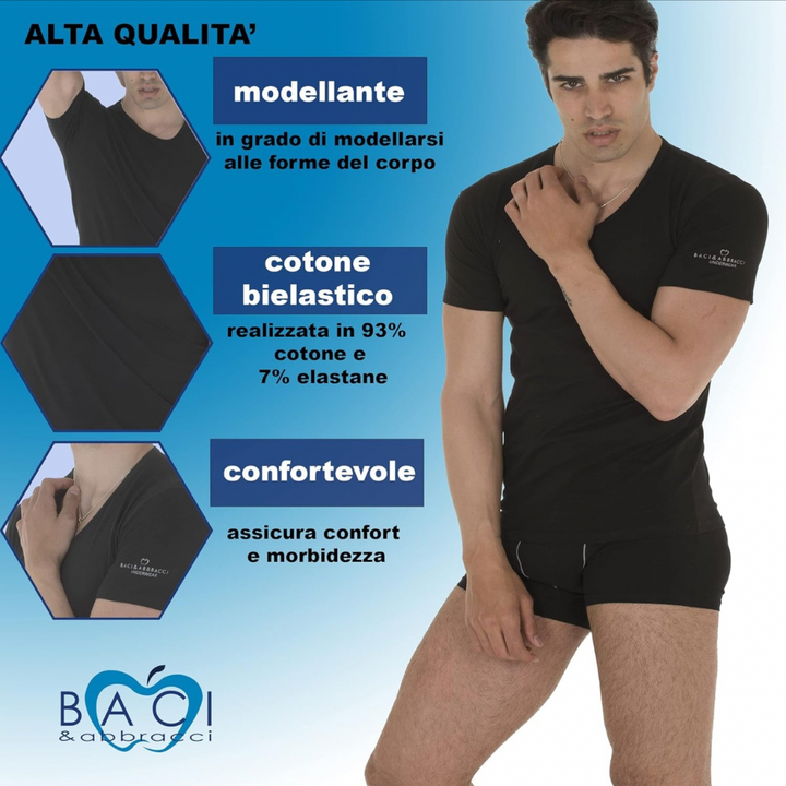 Baci e Abbracci | 3 Magliette Intime Uomo Cotone Elasticizzato