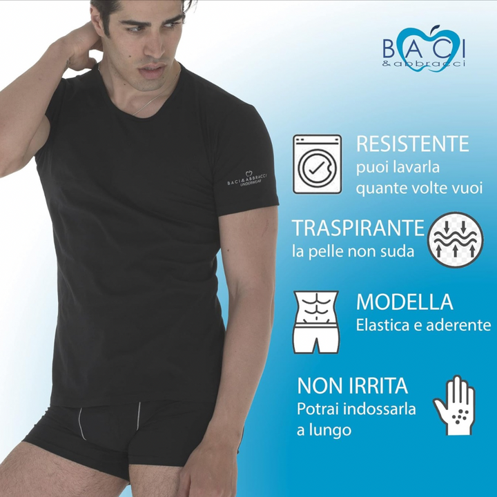 Baci e Abbracci | 3 Magliette Intime Uomo Cotone Elasticizzato